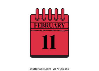 11 February calendar icon text page monthly web design on red, black and white background vector, icon, or illustration with the month of February 11