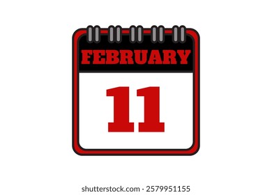 11 February calendar icon text page monthly web design on red, black and white background vector, icon, or illustration with the month of February 11