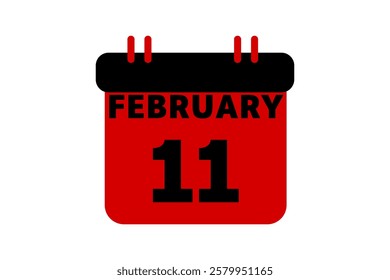 11 February calendar icon text page monthly web design on red, black and white background vector, icon, or illustration with the month of February 11