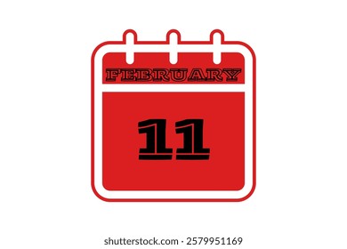 11 February calendar icon text page monthly web design on red, black and white background vector, icon, or illustration with the month of February 11