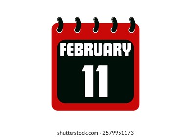 11 February calendar icon text page monthly web design on red, black and white background vector, icon, or illustration with the month of February 11