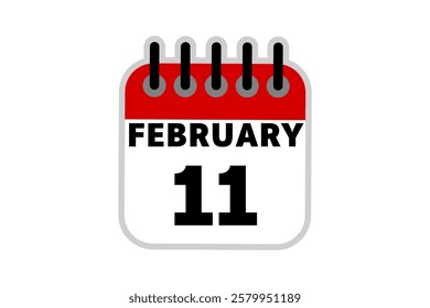 11 February calendar icon text page monthly web design on red, black and white background vector, icon, or illustration with the month of February 11