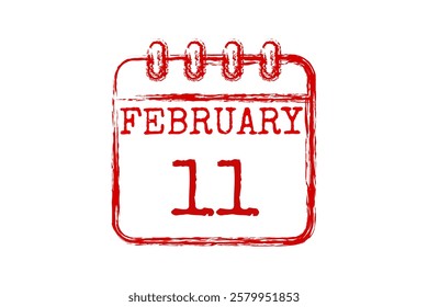 11 February calendar icon text page monthly web design on red and white background vector, icon, or illustration with the month of February 11