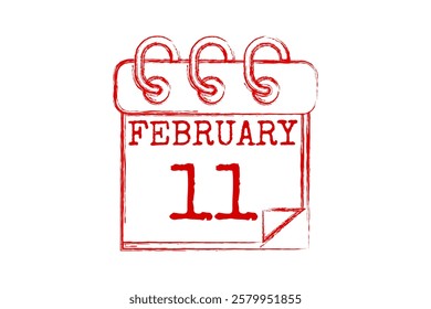 11 February calendar icon text page monthly web design on red and white background vector, icon, or illustration with the month of February 11