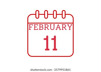 11 February calendar icon text page monthly web design on red and white background vector, icon, or illustration with the month of February 11