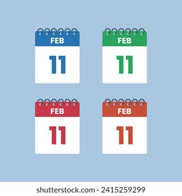 11 February  calendar reminder. 11th February  Date Month calendar icon design template.