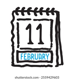 11 February date calendar - A simple yet elegant line art illustration of a date calendar captures the essence of organization and timekeeping. The clean lines and minimalistic design 