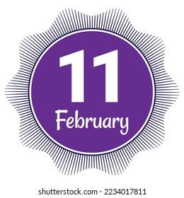 11 February, Date template. Useful design for calendar or event promotion. Vector illustration EPS 10 File. Isolated on white background. 
