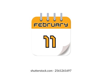 11 February month single day vector, illustration, calendar with yellow, black and white color background calendar February 11