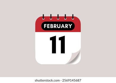 11 February month single day vector, illustration, calendar with maroon, rose and white color background calendar February 11