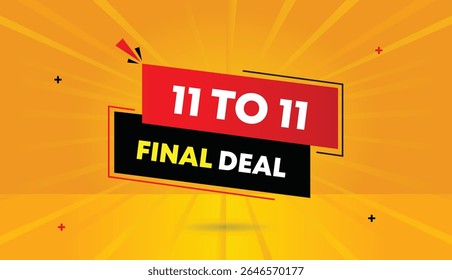 11 a 11 final negócio editável web banner arte vetorial ilustração etiqueta ícone vermelho gradiente preto formas laranja amarelo abstrato sol fundo 4k alta qualidade vibrante design