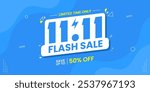 11 11 flash sale promo banner with discount offer. 11 11 shopping festival super sale banner. Super sale special offer banner for social media post or website banner. Flash sale campaign