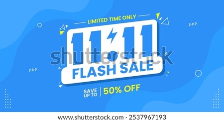 11 11 flash sale promo banner with discount offer. 11 11 shopping festival super sale banner. Super sale special offer banner for social media post or website banner. Flash sale campaign