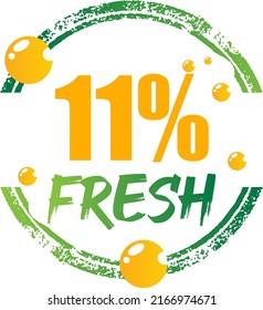 11% Fresh Vector Illustration of fresh food on Green, Orange and white background, graphic label or sticker and product label