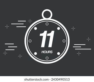 11 hours. 11 hours clock timer. Digital chronometer hour marker, vector isolated on dark background