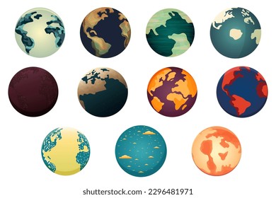 11 illustrations of planets , abstraction, space theme, cartoon bright planets, cliparts, vector