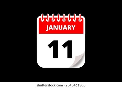 11 January calendar icon text page monthly web design on red, white and black background vector, icon, or illustration with the month of January 11