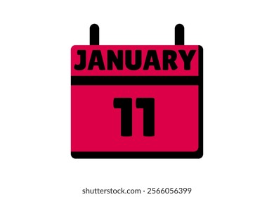 11 January calendar icon text page monthly web design on red, black and white background vector, icon, or illustration with the month of January 11