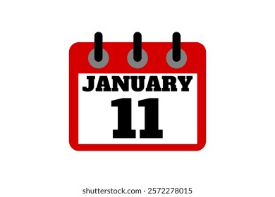 11 January calendar icon text page monthly web design on red, black and white background vector, icon, or illustration with the month of January 11