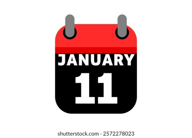 11 January calendar icon text page monthly web design on red, black and white background vector, icon, or illustration with the month of January 11