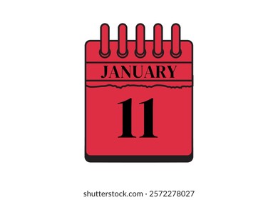 11 January calendar icon text page monthly web design on red, black and white background vector, icon, or illustration with the month of January 11