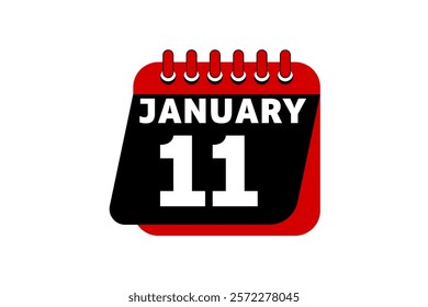 11 January calendar icon text page monthly web design on red, black and white background vector, icon, or illustration with the month of January 11