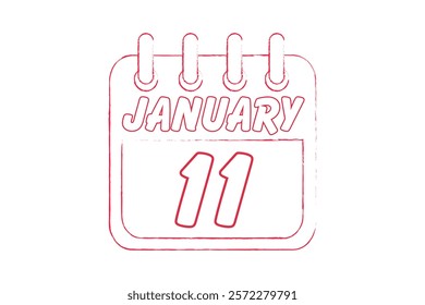 11 January calendar icon text page monthly web design on red and white background vector, icon, or illustration with the month of January 11