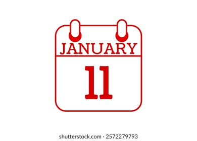 11 January calendar icon text page monthly web design on red and white background vector, icon, or illustration with the month of January 11