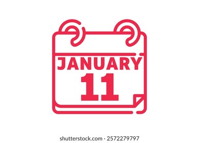 11 January calendar icon text page monthly web design on red and white background vector, icon, or illustration with the month of January 11