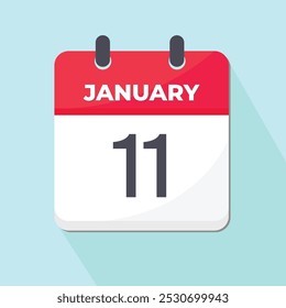 11 January Daily Calendar Icon 3d style red and white with light blue background