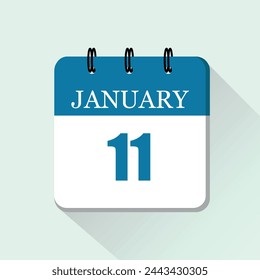 11 de enero icono de calendario diario plano. Plantilla de calendario vectorial para los días de enero. Cartel para el día y el mes.