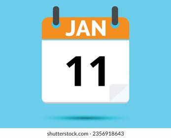 11 January. Flat icon calendar isolated on blue background. Vector illustration