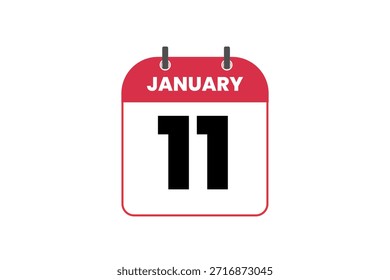11 Janeiro mês vetor dia único, ilustração, calendário com vermelho, preto e branco ícone de calendário de fundo de cor de Janeiro 11