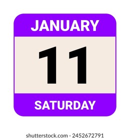 11 January, Saturday. Date template. Useful design for calendar or event promotion. Vector illustration EPS 10 File. Isolated on white background. 