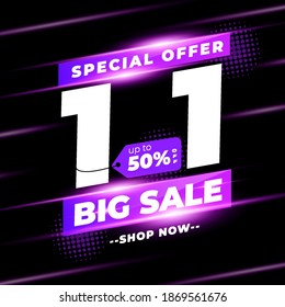 1.1 January Shopping Day Sale Banner  Promotion Big Sale 50% Discount. New Year Promotion, single day. Vector Illustration