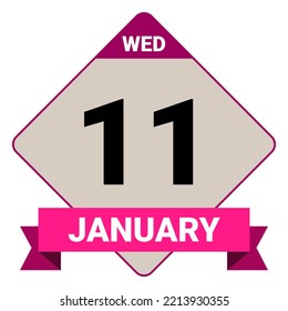 11 January, Wednesday. Date template. Useful design for calendar or event promotion. Vector illustration EPS 10 File. Isolated on white background.