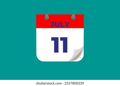 11 July calendar icon text page monthly web design on red, and blue background vector, icon, or illustration with the month of July 11