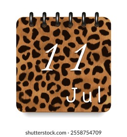 11 July. Leopard print calendar daily icon. White letters. Date day week Sunday, Monday, Tuesday, Wednesday, Thursday, Friday, Saturday.