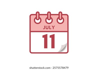 11 July month single day vector, illustration, calendar with maroon, rose and white color background calendar July 11