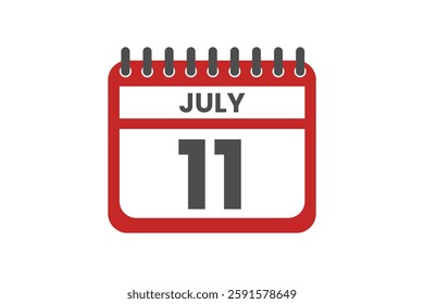 11 July month single day vector, illustration, calendar with red, black and white color background calendar July 11