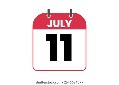 11 de julio Mes Vector de un solo día, ilustración, calendario con rojo, negro y blanco Icono de calendario de fondo de color del 11 de julio