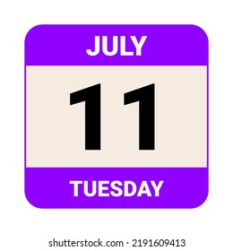 11 July, Tuesday. Date template. Useful design for calendar or event promotion. Vector illustration EPS 10 File.