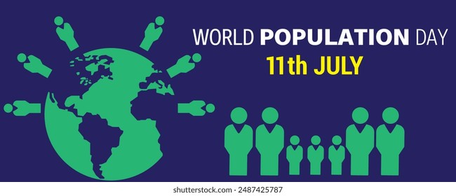11 July World population day ,chain of people and globe icon concept creative design concept for poster banner, vector illustration. EPS editable file 