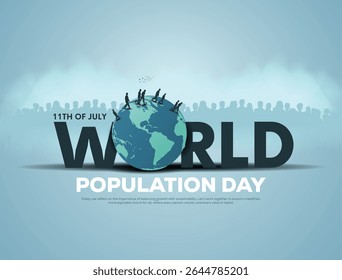 11 de julho: Dia Mundial da População. Dia Mundial da População design de conceito criativo com grupo de pessoas e pessoas andando na terra. Banner, poster, postagem em redes sociais.