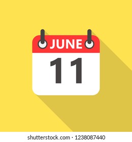 11 june calendar flat style icon with long shadow.
