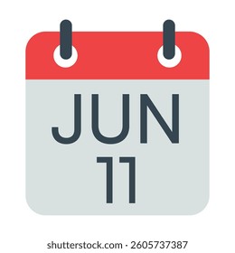 11 June Calendar Icon, Isolated Vector Calendar Icon.