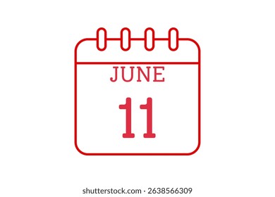 11 June calendar icon text page monthly web design on red, black and white background vector, icon, or illustration with the month of June 11
