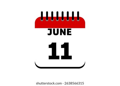 11 June calendar icon text page monthly web design on red, black and white background vector, icon, or illustration with the month of June 11
