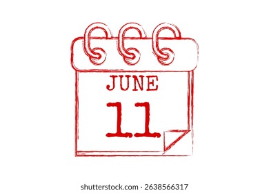 11 June calendar icon text page monthly web design on red, black and white background vector, icon, or illustration with the month of June 11