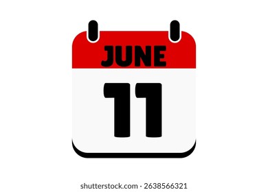 11 June calendar icon text page monthly web design on red, black and white background vector, icon, or illustration with the month of June 11